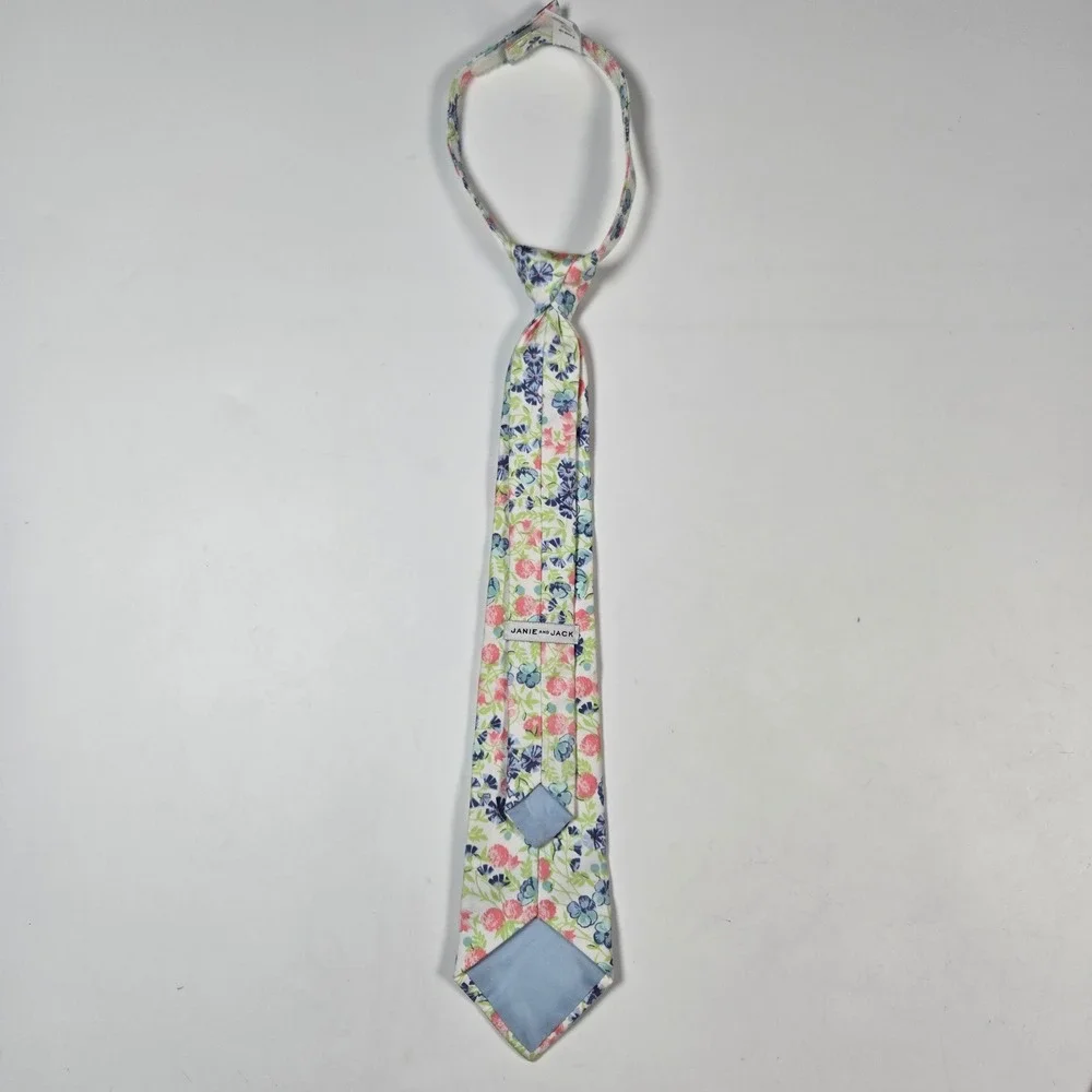 Janie and Jack Necktie Kids 6+ White Floral Pre-Tied Adjustable Wedding Easter‎